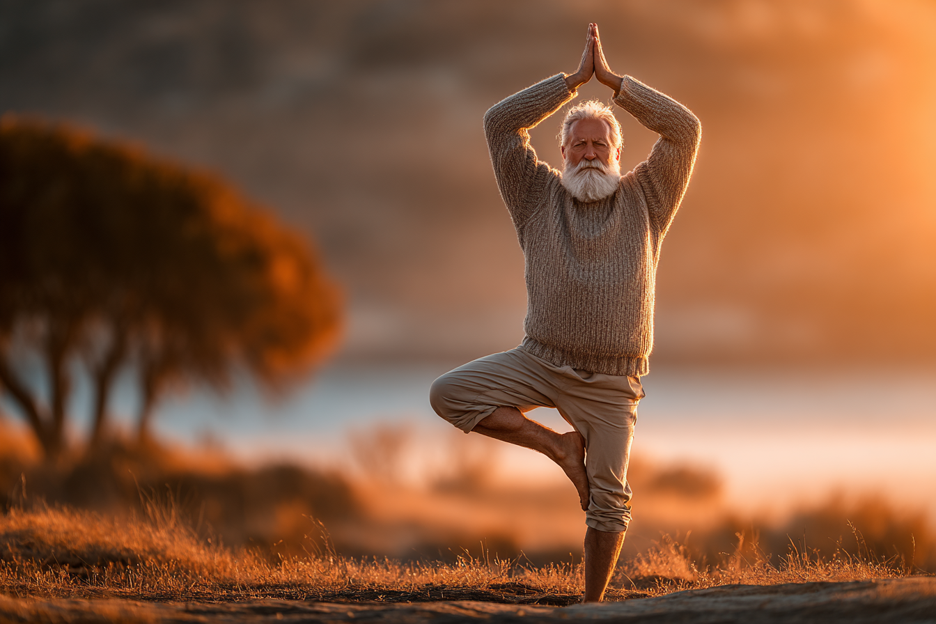 Заняття йоги для старших в затишному залі